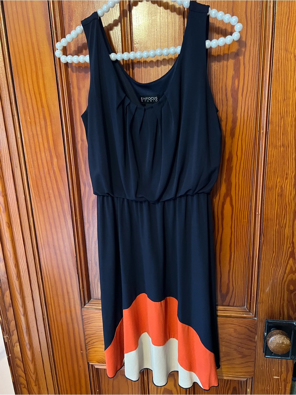 Enfocus Studio Black Dress with Orange and Cream Hem